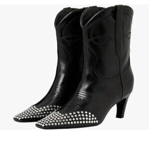 FSJ Black Square Toe Comfort Kitten Low Heel Ankle Boot Pull On Winter Bootie